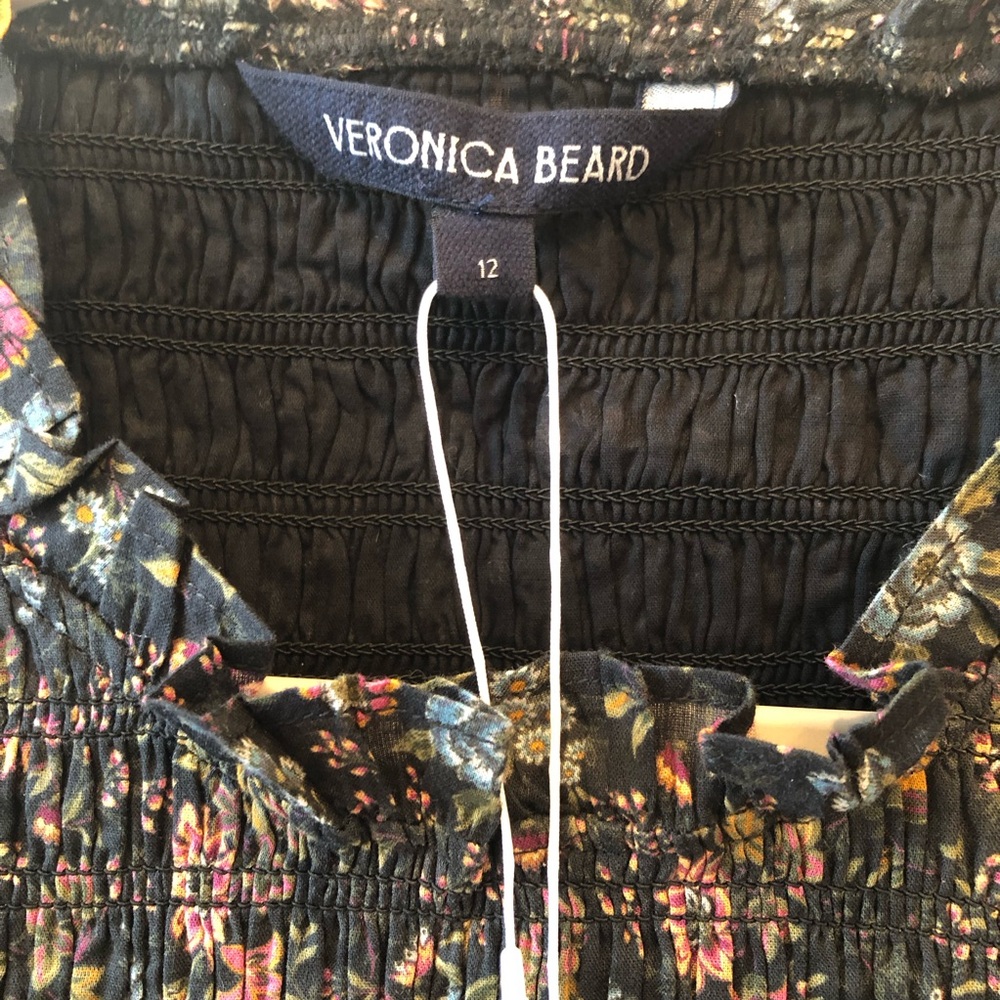 Veronica Beard Farha Black Floral Smocked Mini Dress size 12 - Picture 12 of 13
